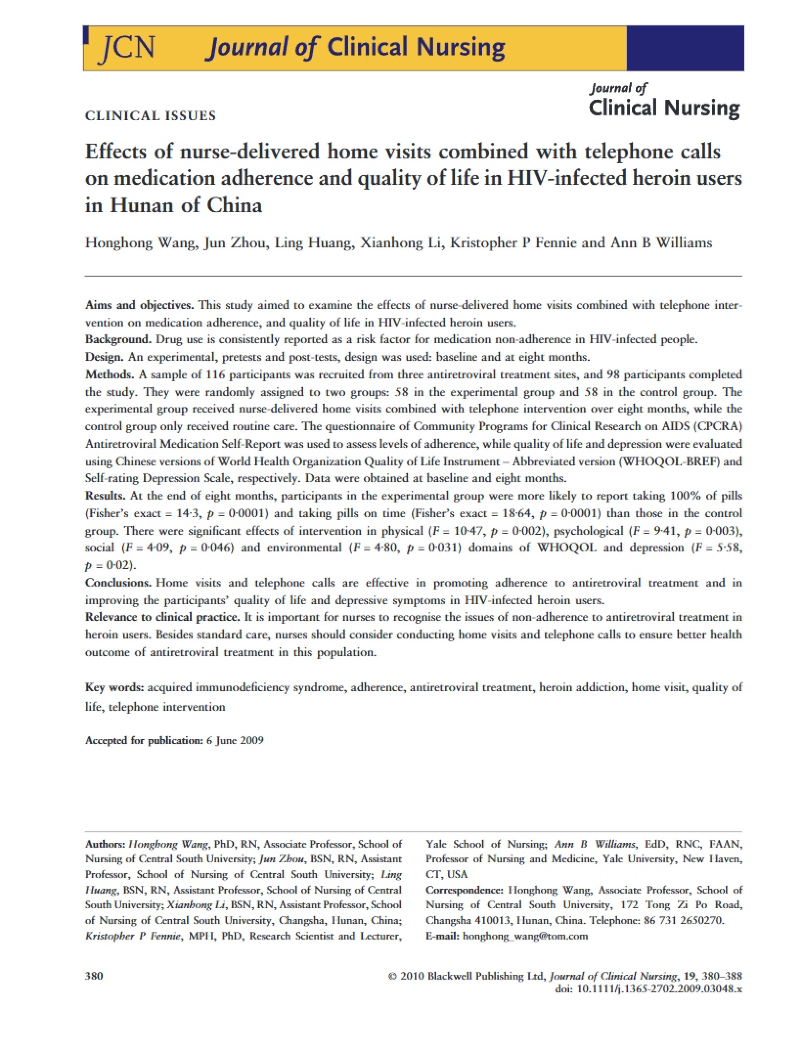 Medication Adherence Nurse Visits and Phone Calls