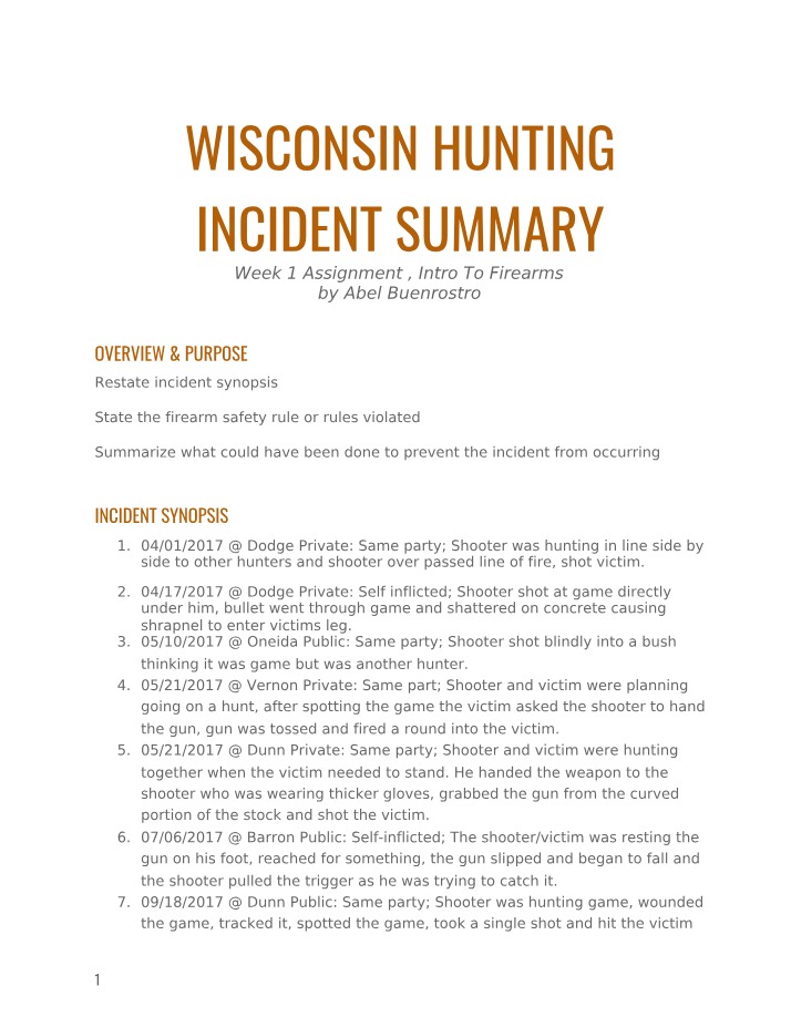 Wisconsin Hunting Incidents Summary