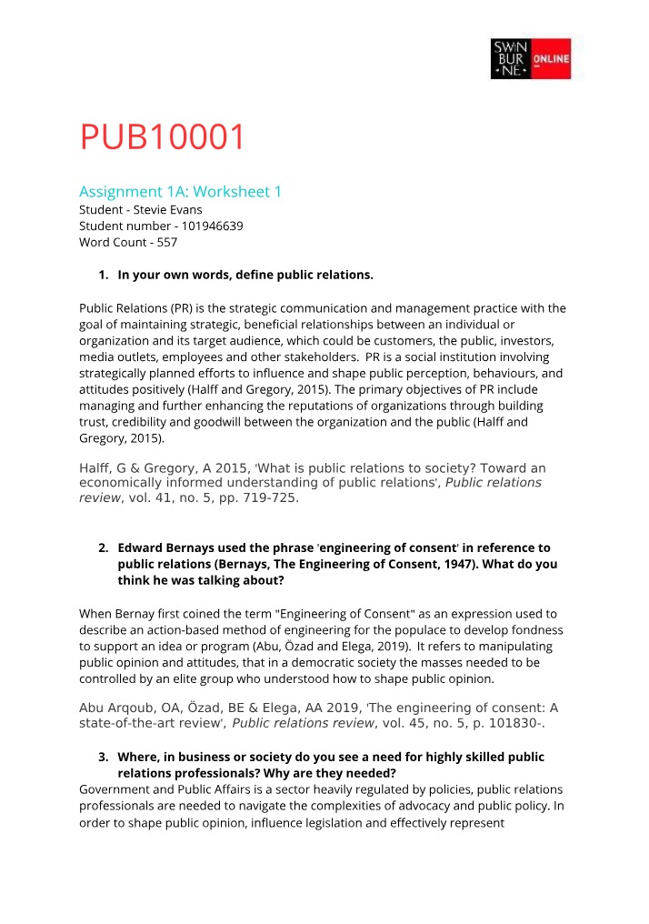Worksheet 1 for Assignment 1A