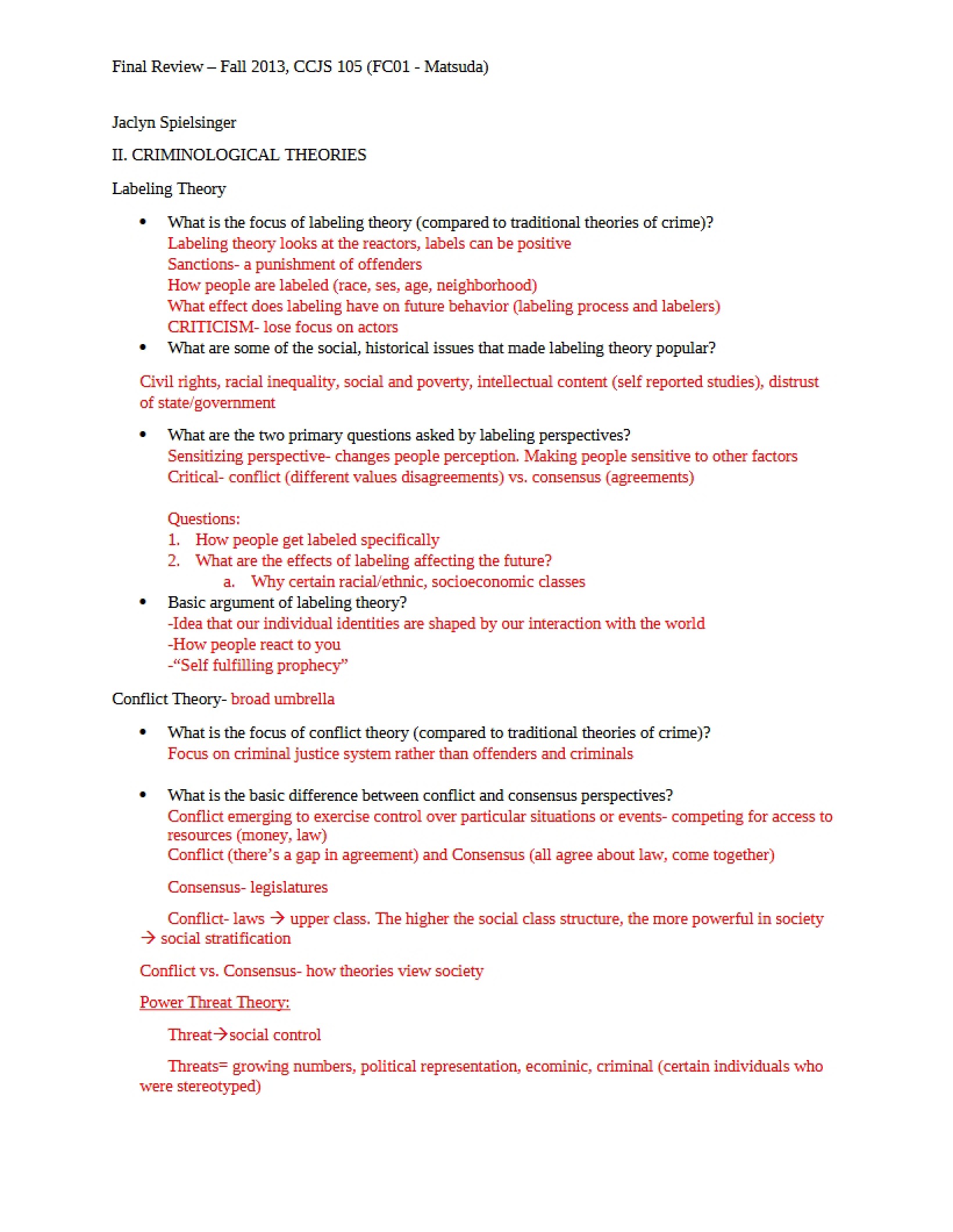 Final Exam Preparation Outline