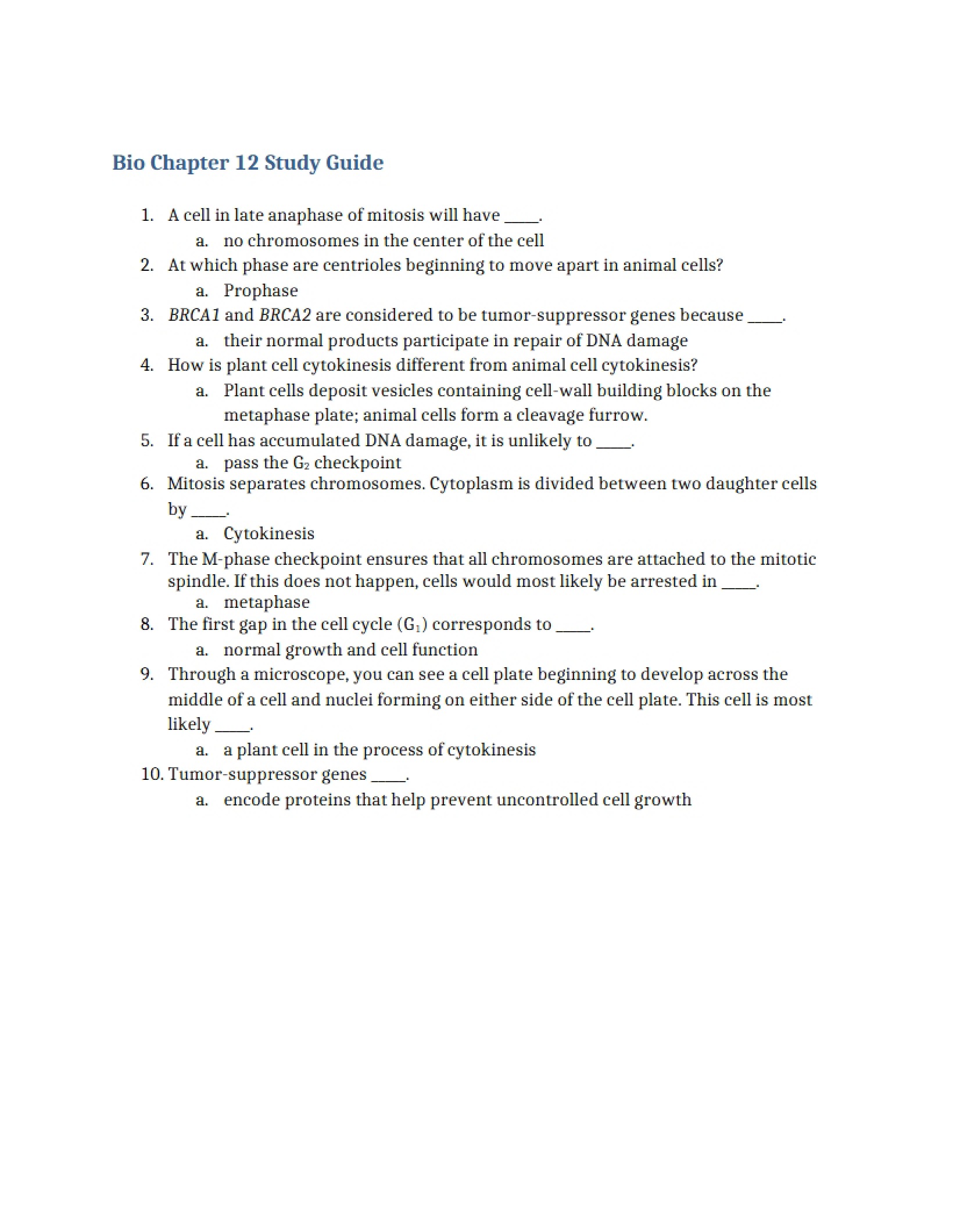 Ch. 12 Biology Study Guide