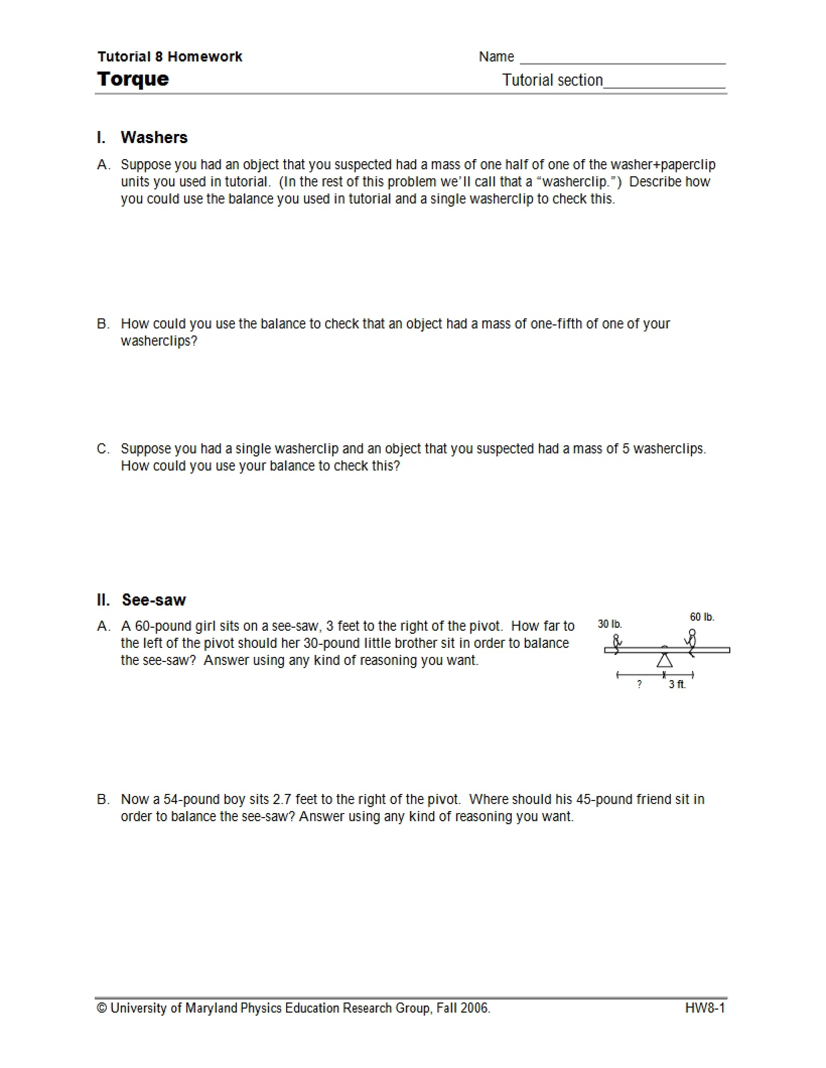 Torque Homework Tutorial 8
