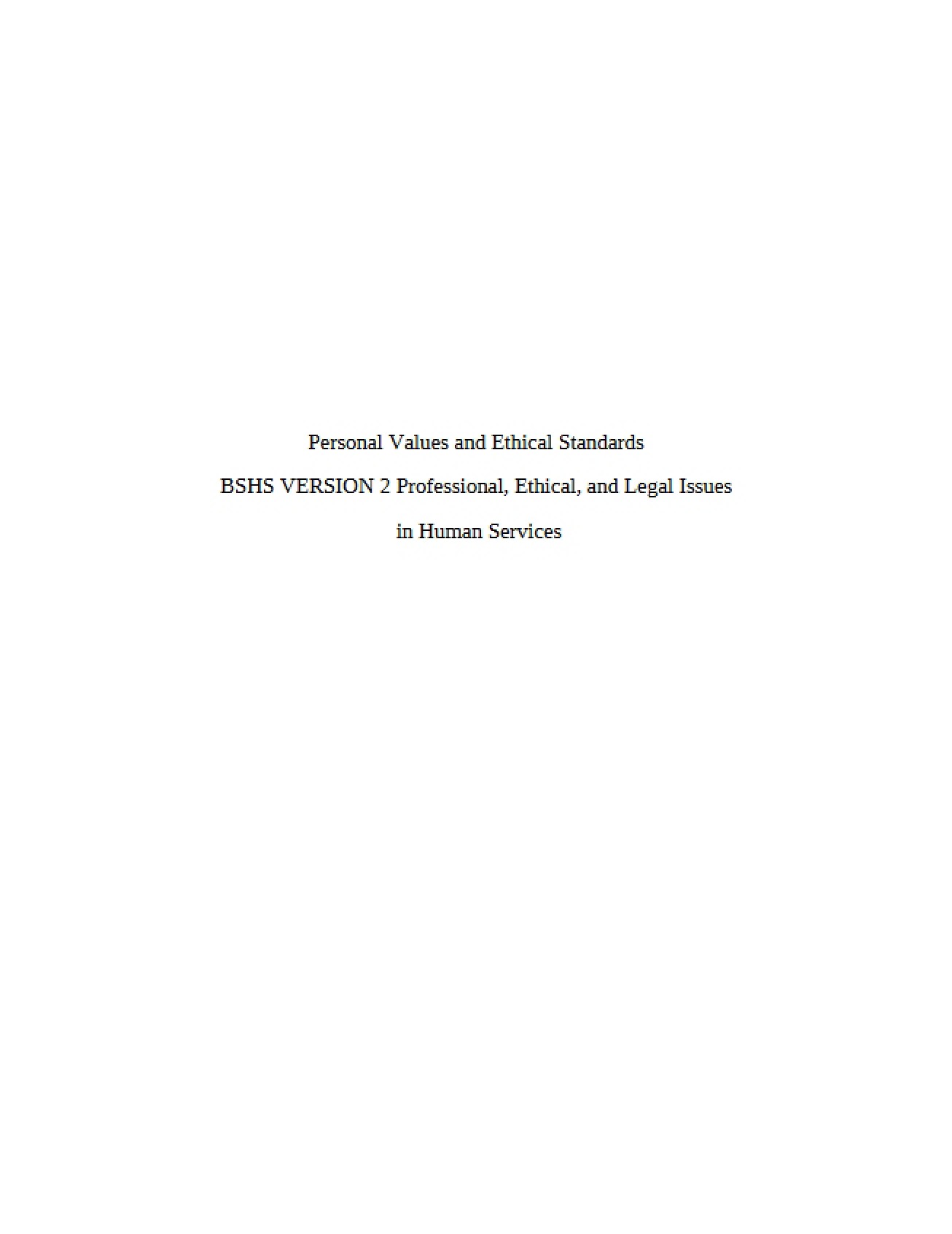 Ethical Standards and Personal Values