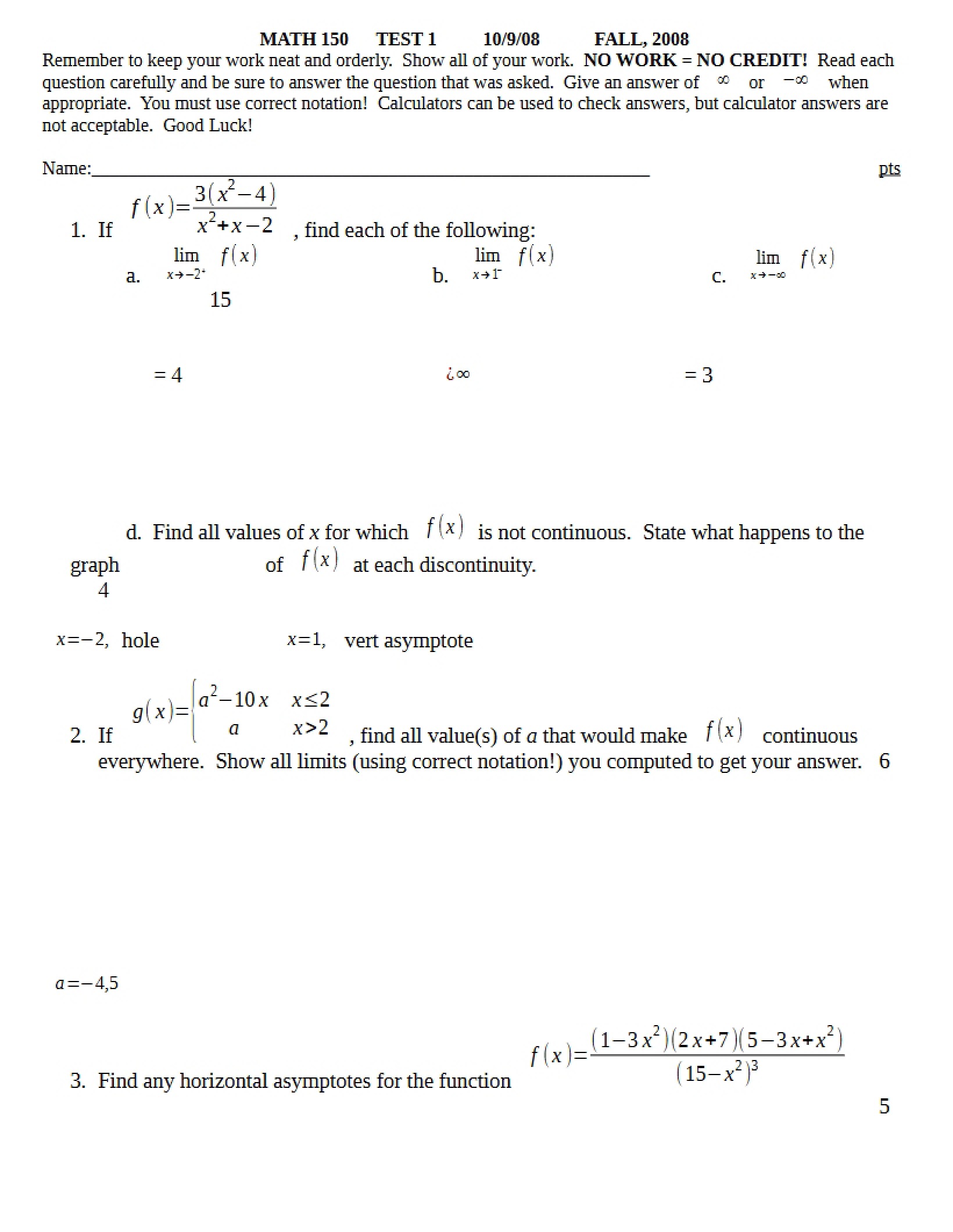 Test One Math 150