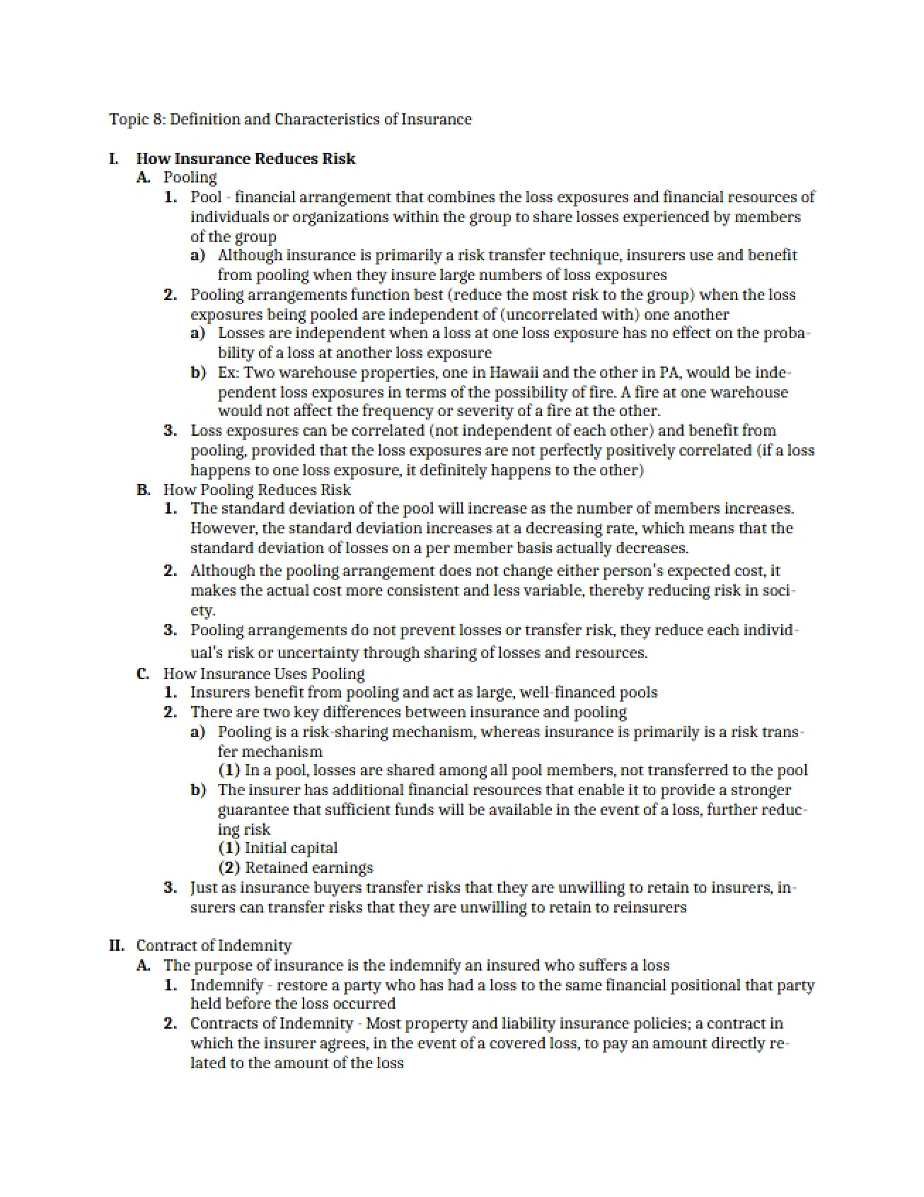 Eighth Topic An Overview of the Definition and Characteristics of Insurance