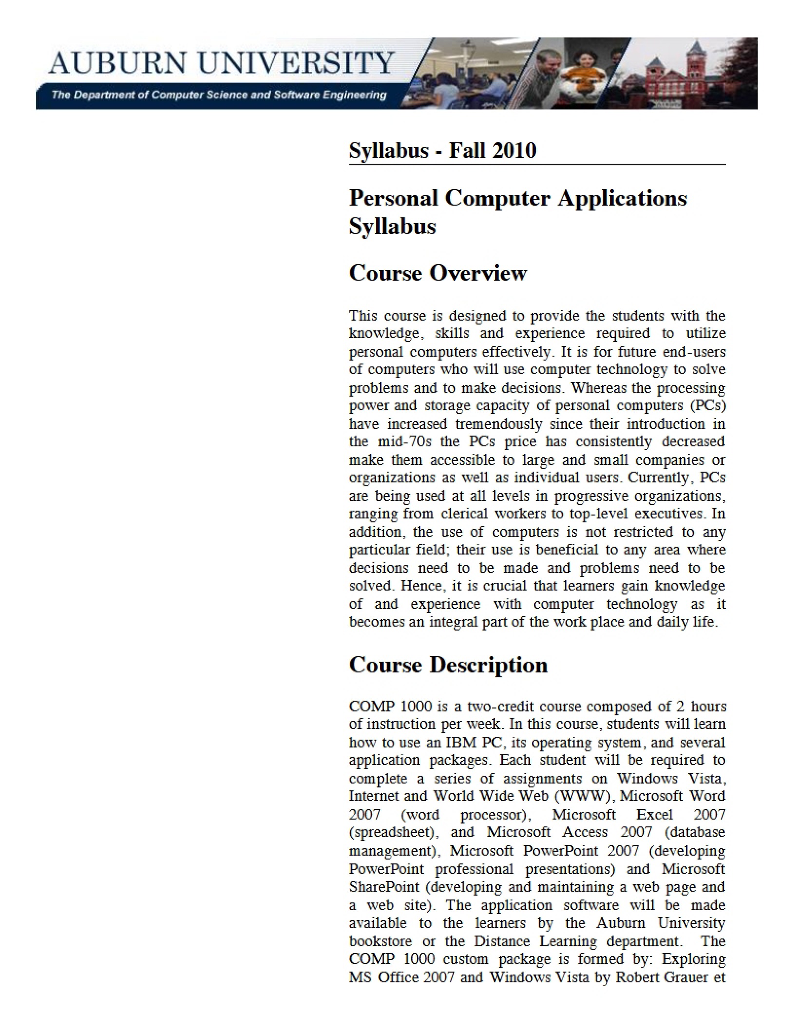 Personal Computer Applications Syllabus