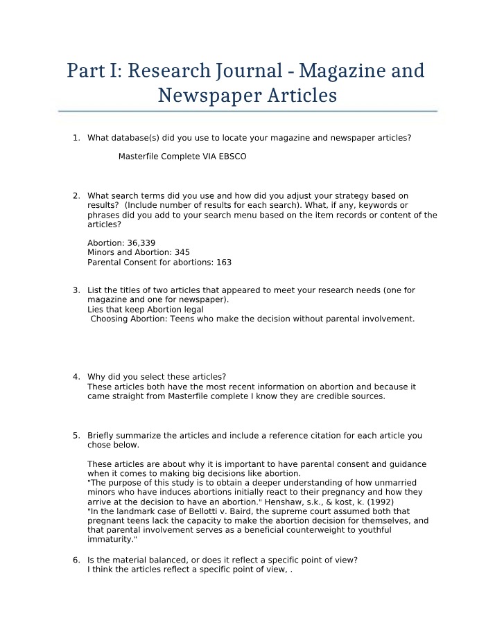 Worksheet - Magazines, Newspapers, and Web Resources