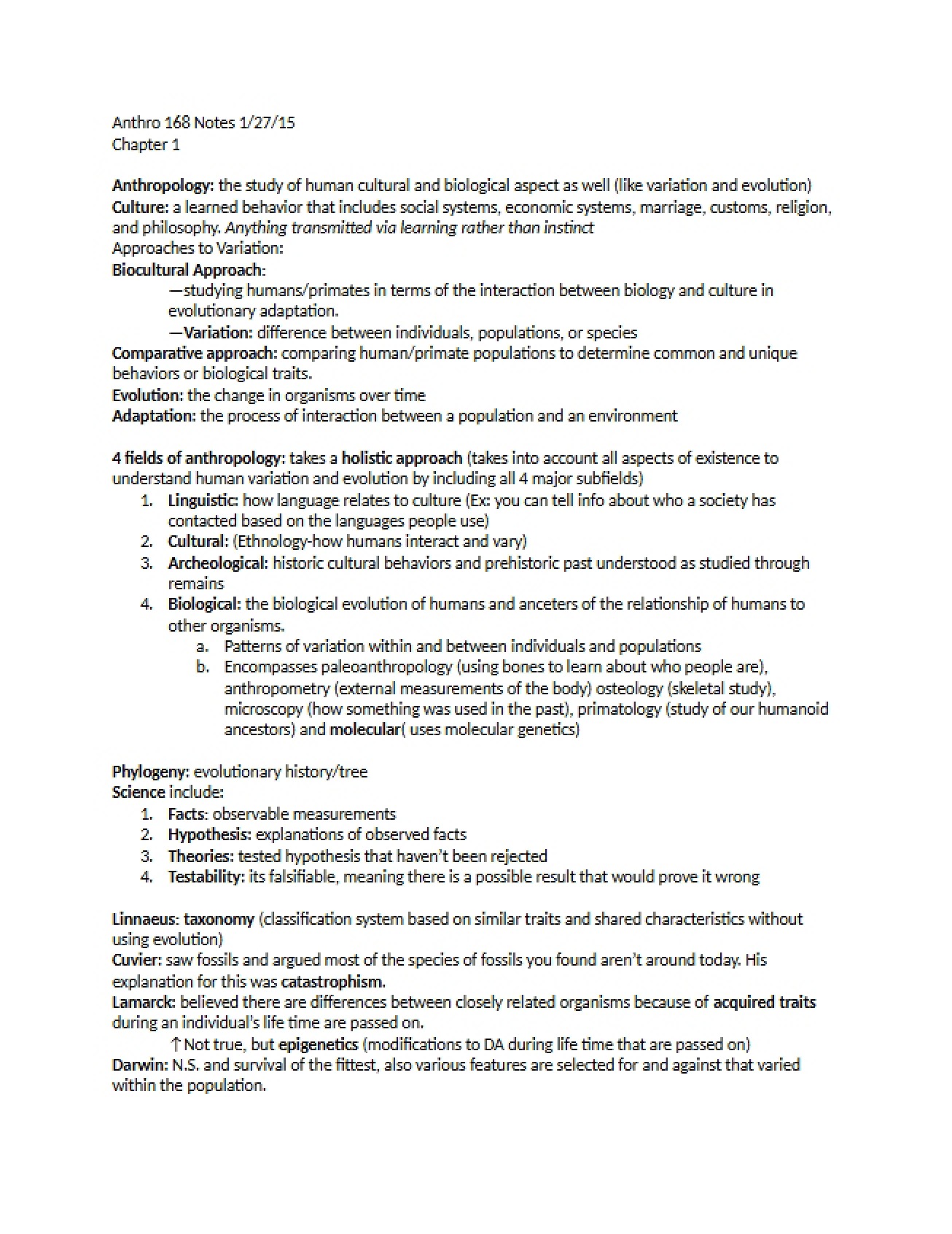 Notes for Anthro 168 (Jan 27)