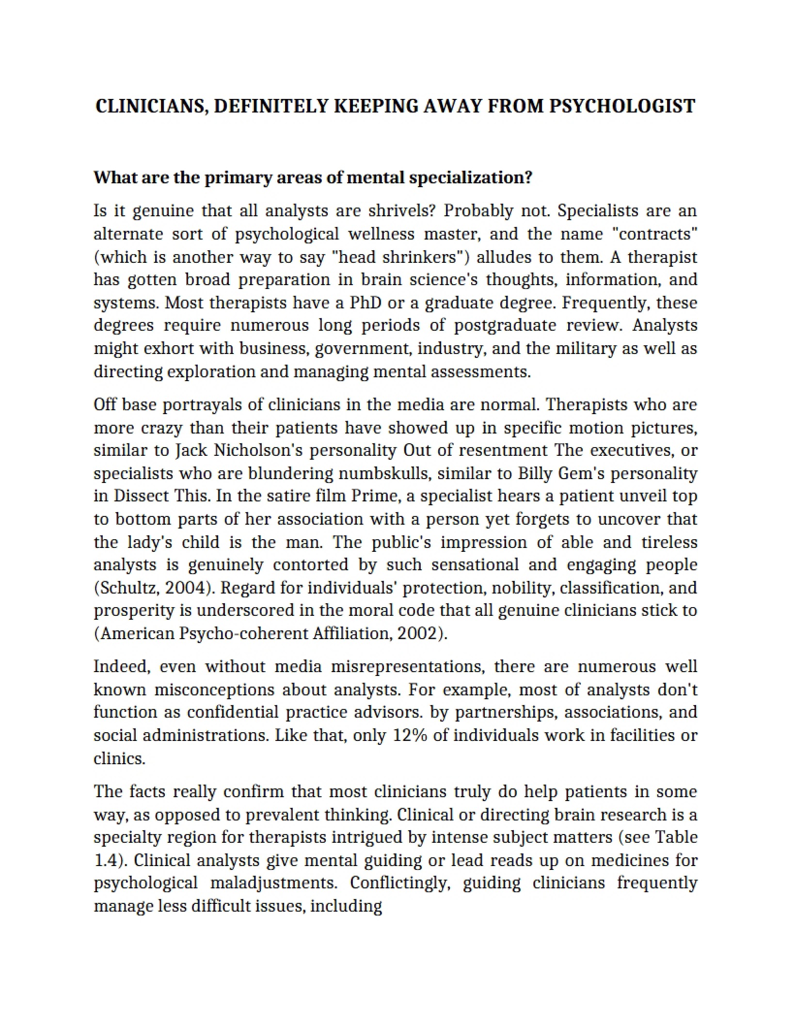 Psychologists vs Clinicians Notes