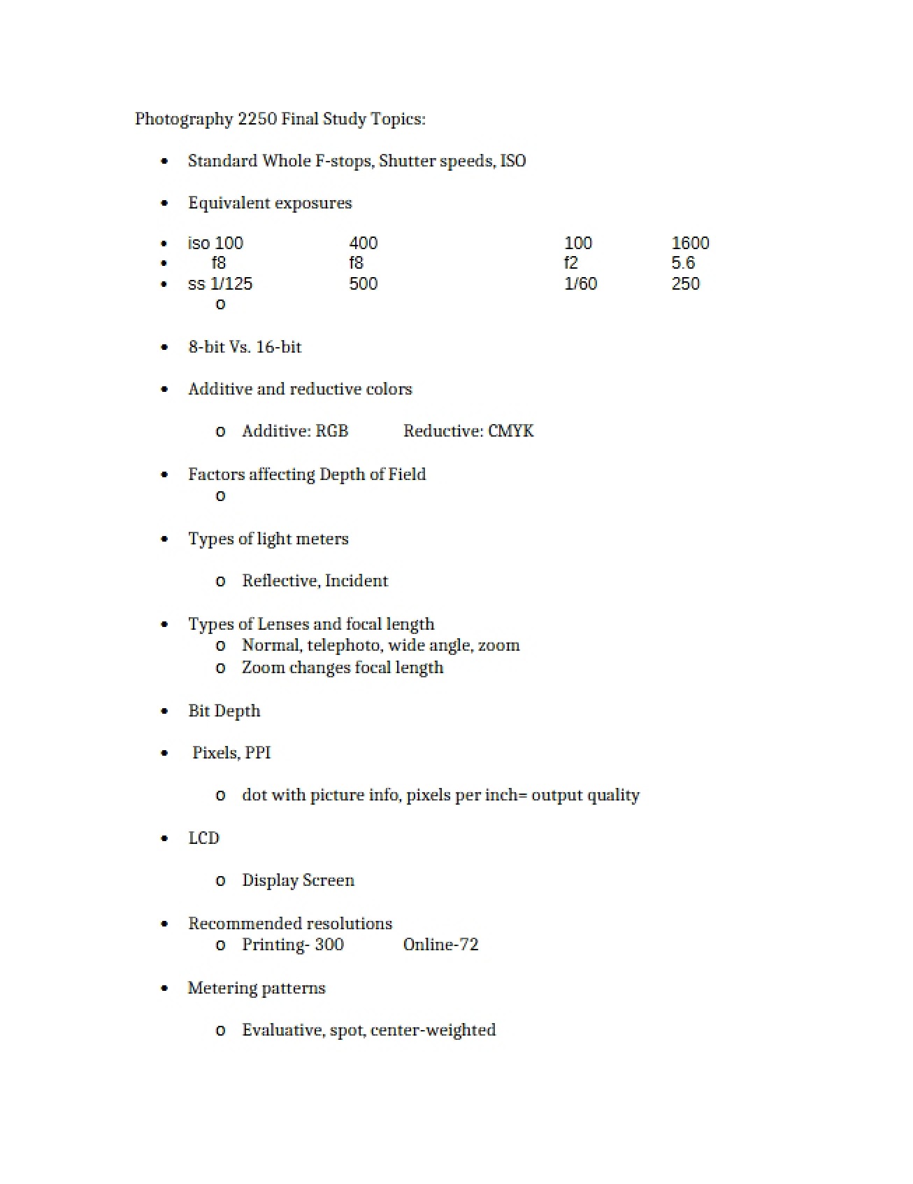 Topics for Final Study