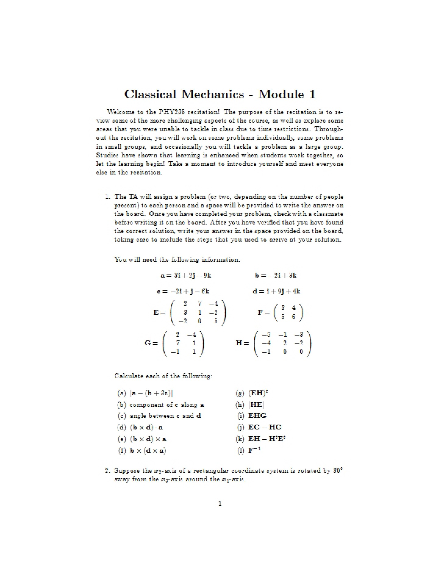 Module 1 Classical Mechanics