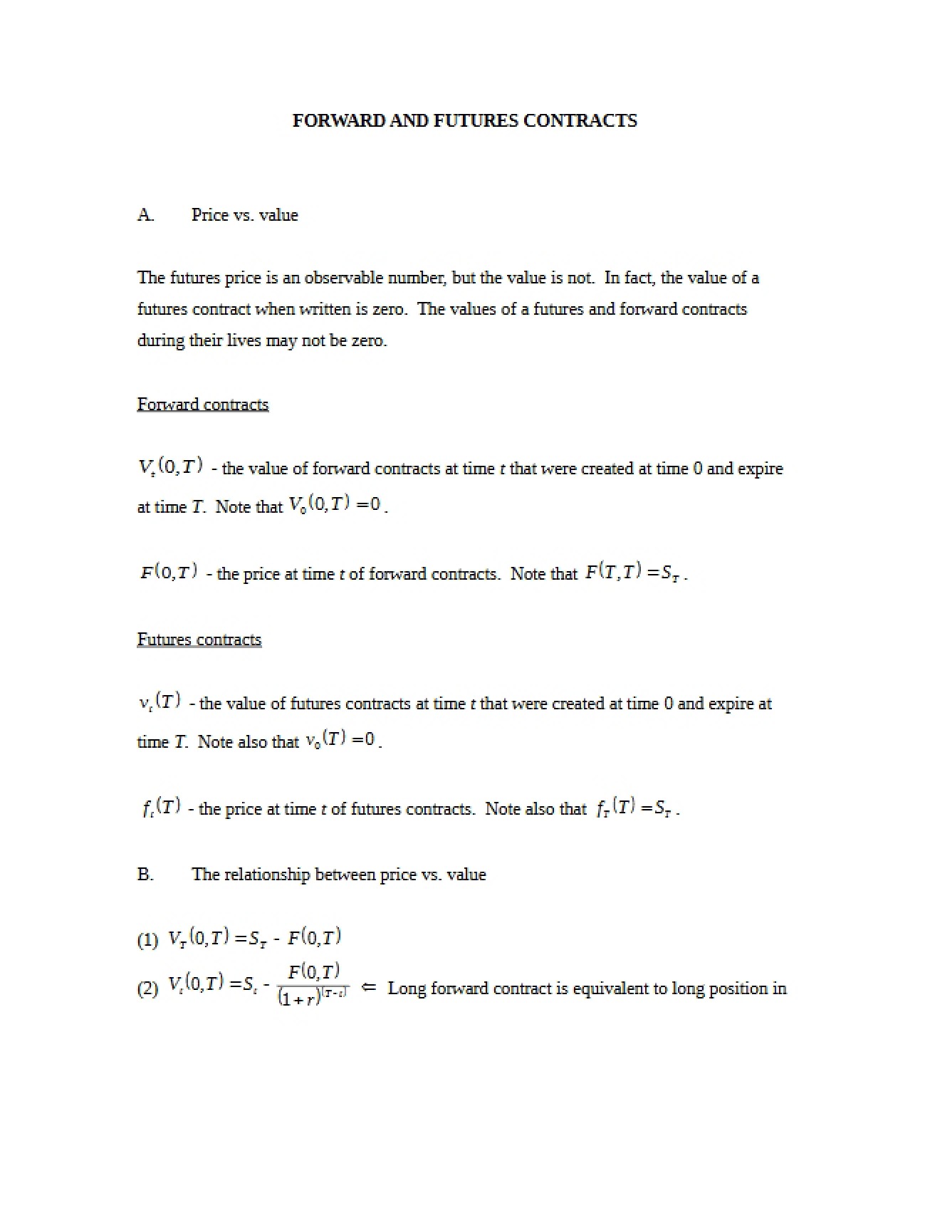 Contracts for Futures and Forwards