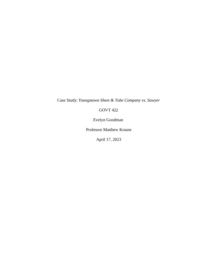 Youngstown Sheet & Tube Company vs. Sawyer - Case Study