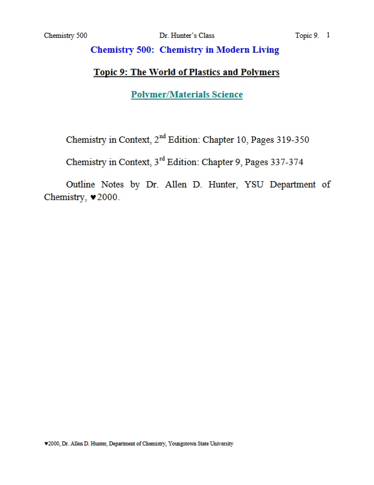 Global Perspective on Plastics and Polymers (Topic 9)