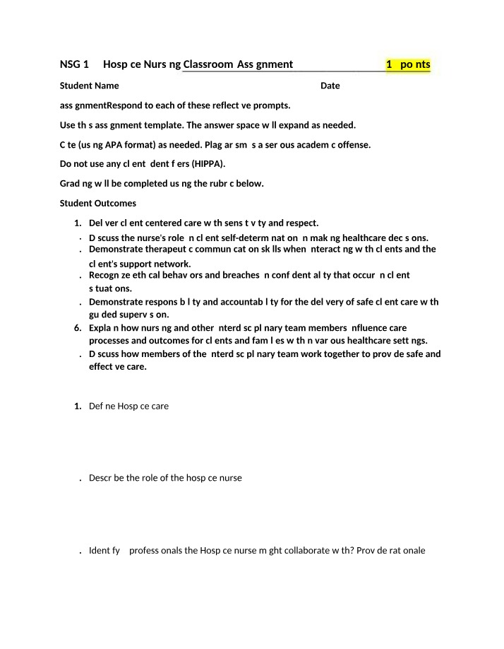 Hospice Nursing Assignment - NSG 152