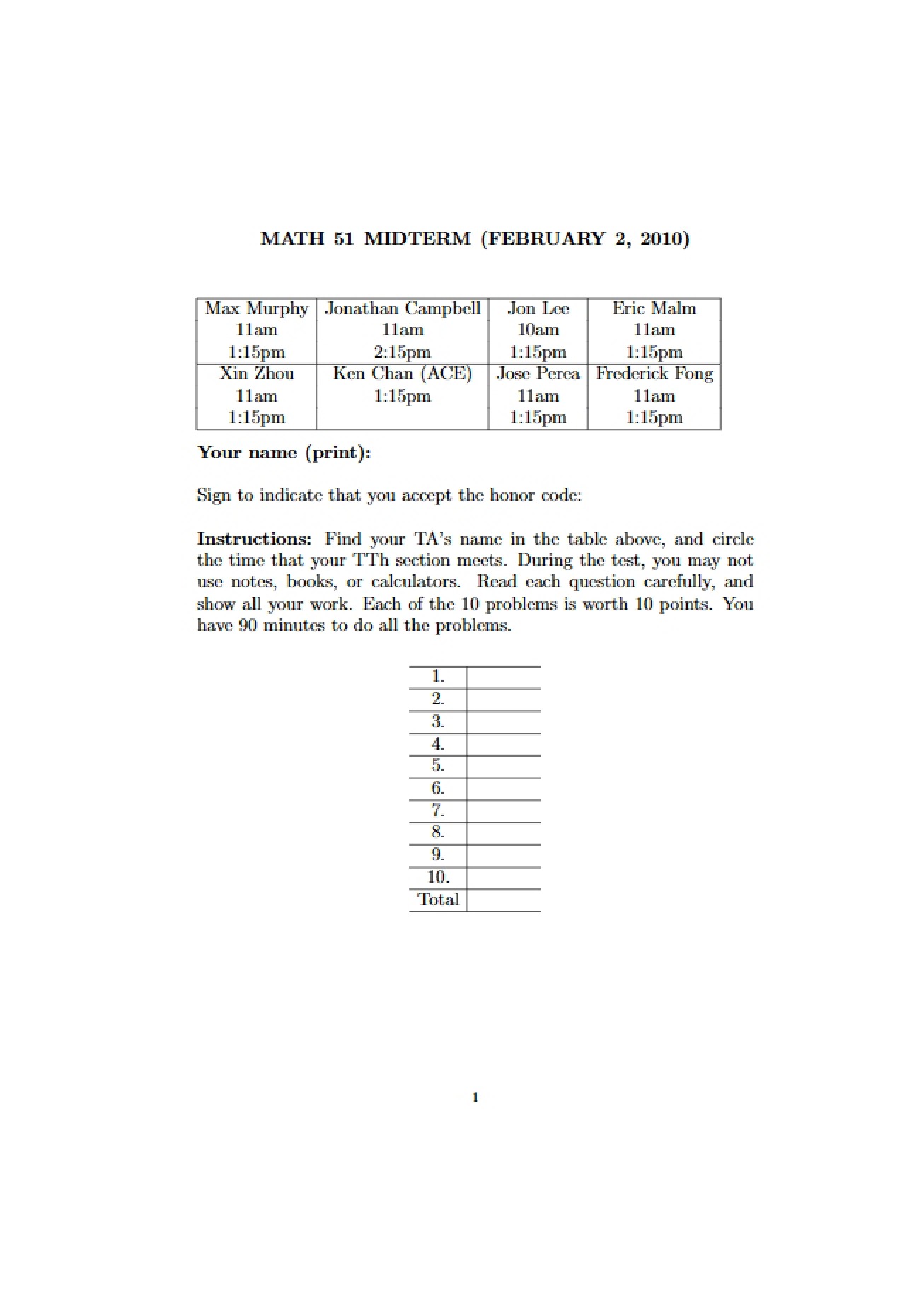 Exam Guide for Linear Algebra and Differential Calculus