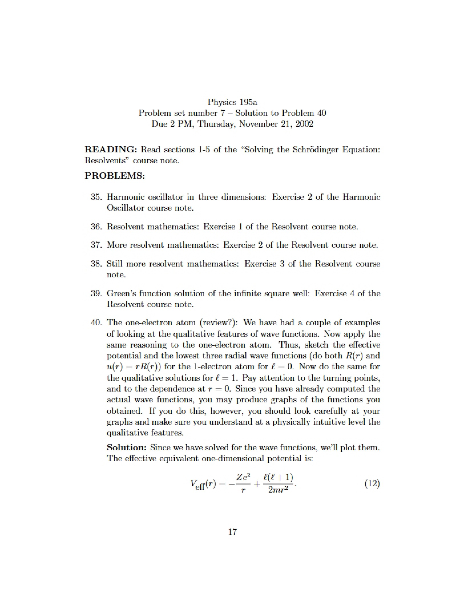 Quantum Mechanics Assignment 7