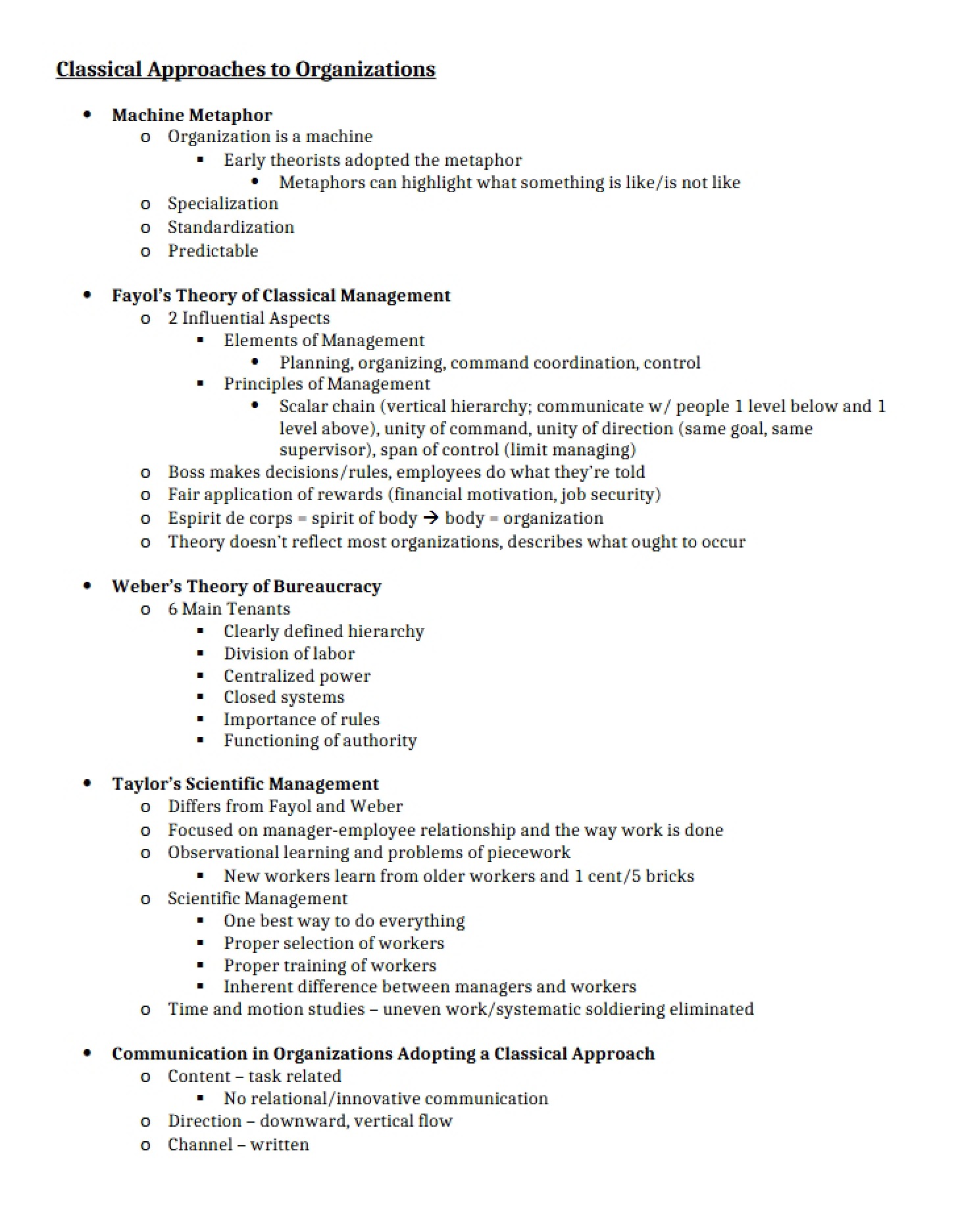 Organizational Approaches Classical