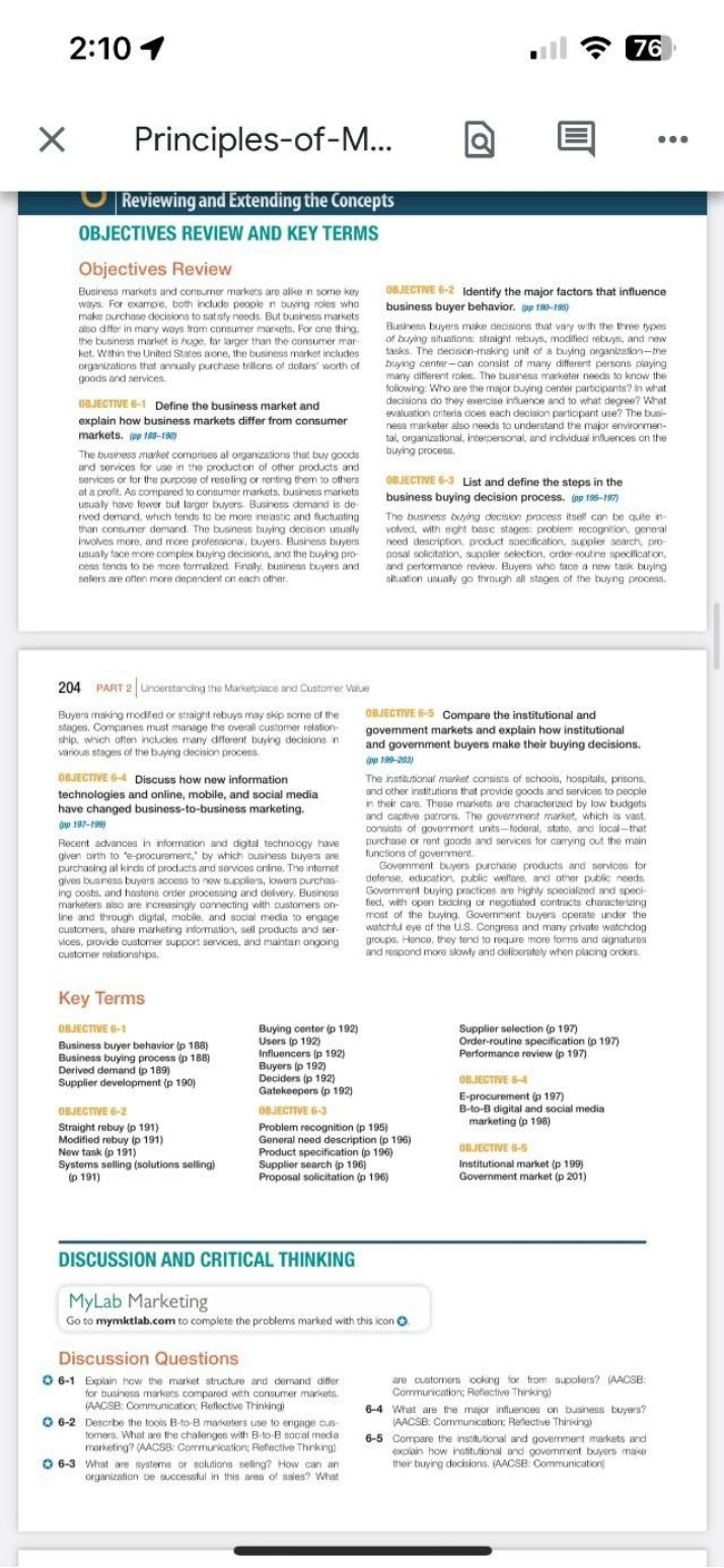 Key Terms and Objectives Review for Principles of Marketing