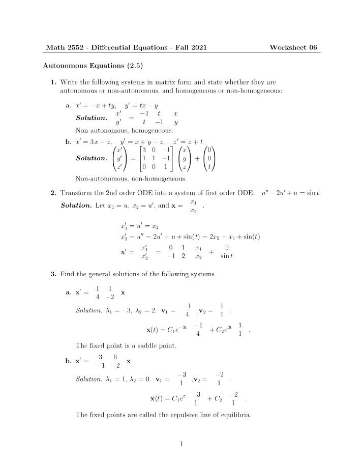 Worksheet 6 Solutions