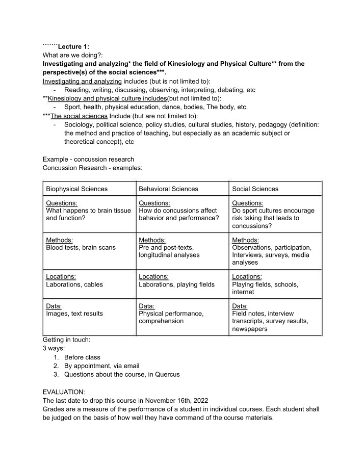 Syllabus - Kinesiology and Physical Culture