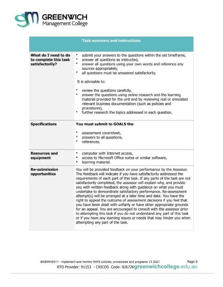 BSBWHS411 Implement and Monitor WHS Policies V3 2021 Part 1