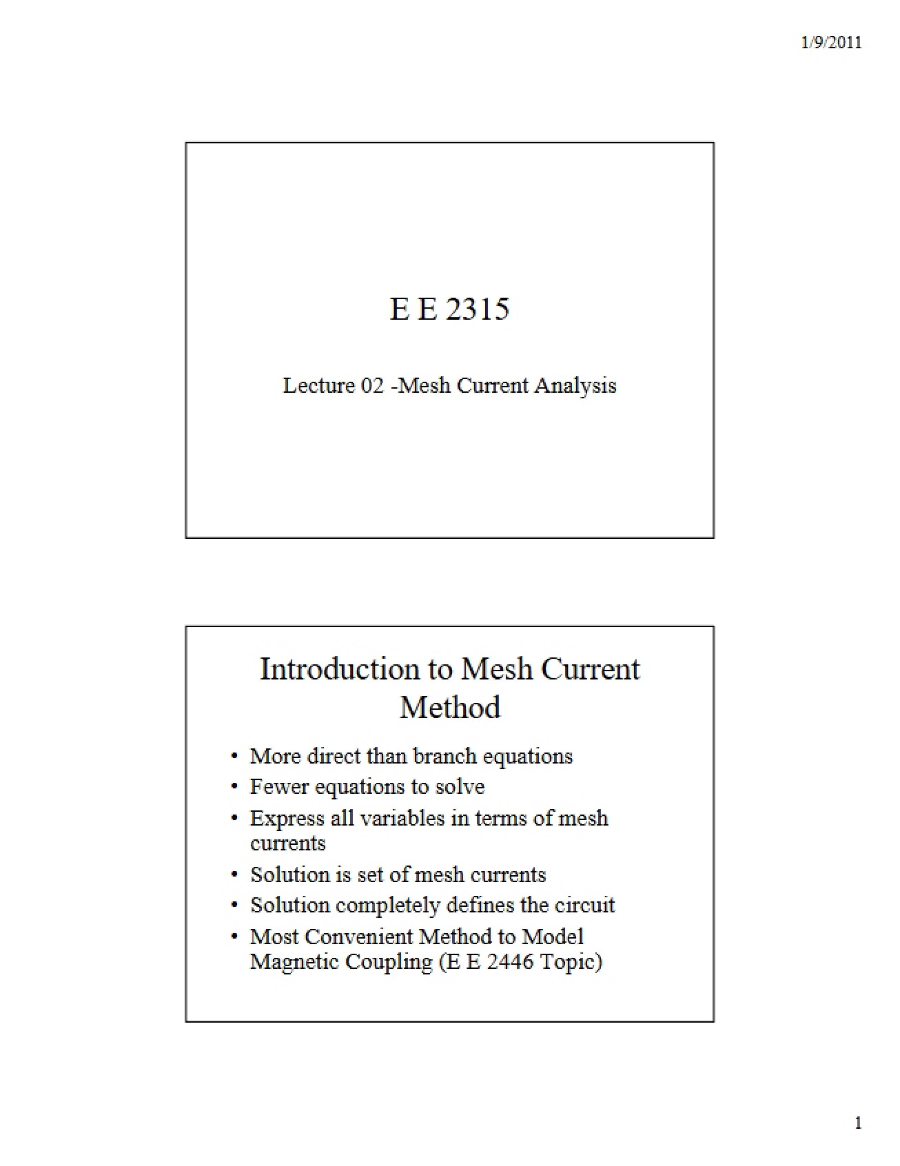 Analysis of Mesh Current