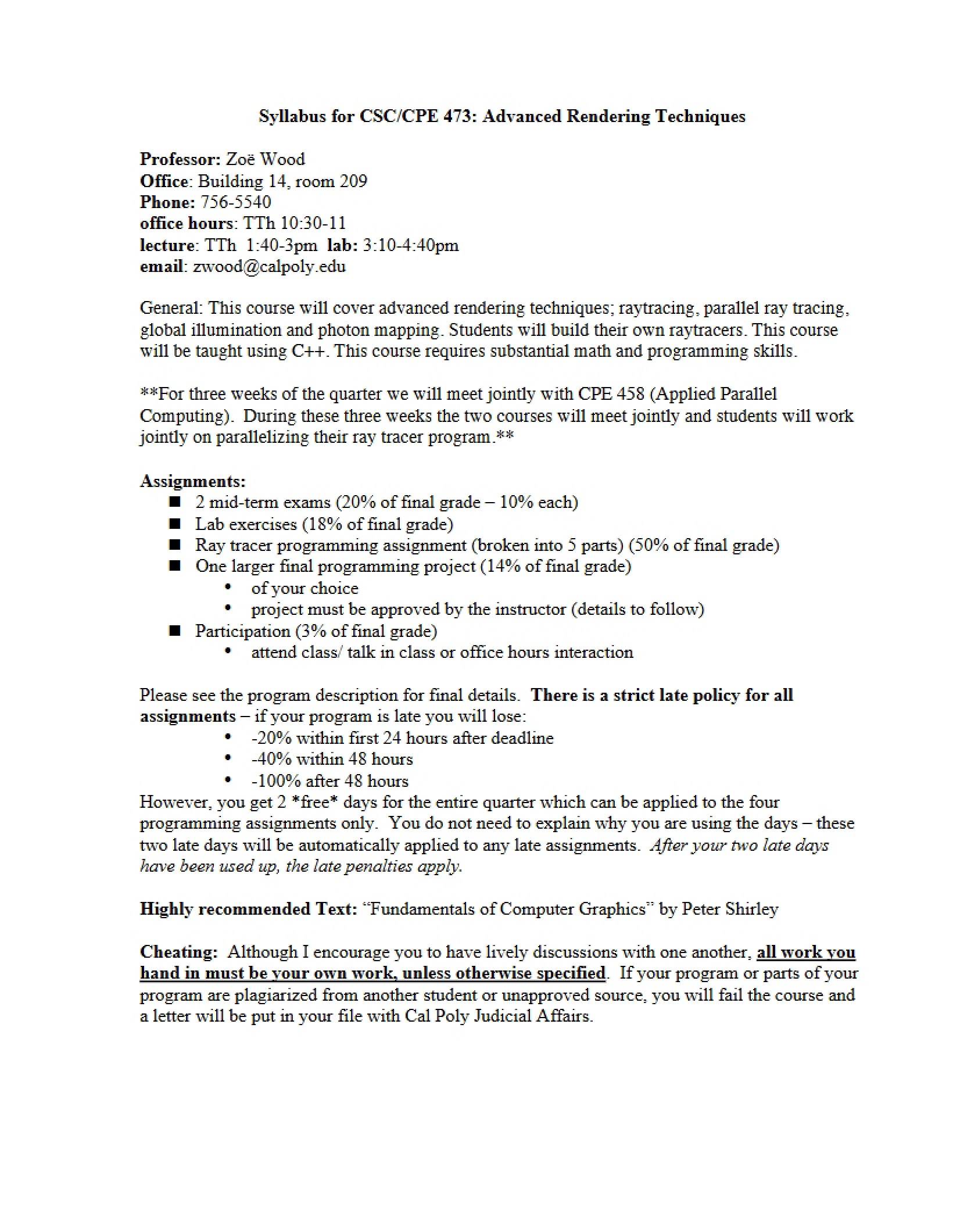 Advanced Rendering Techniques Syllabus