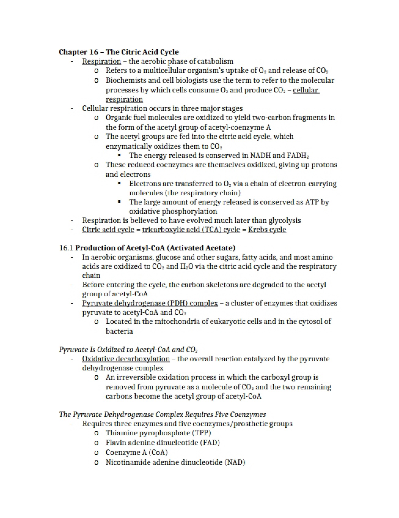Citric Acid Cycle Chapter Sixteen