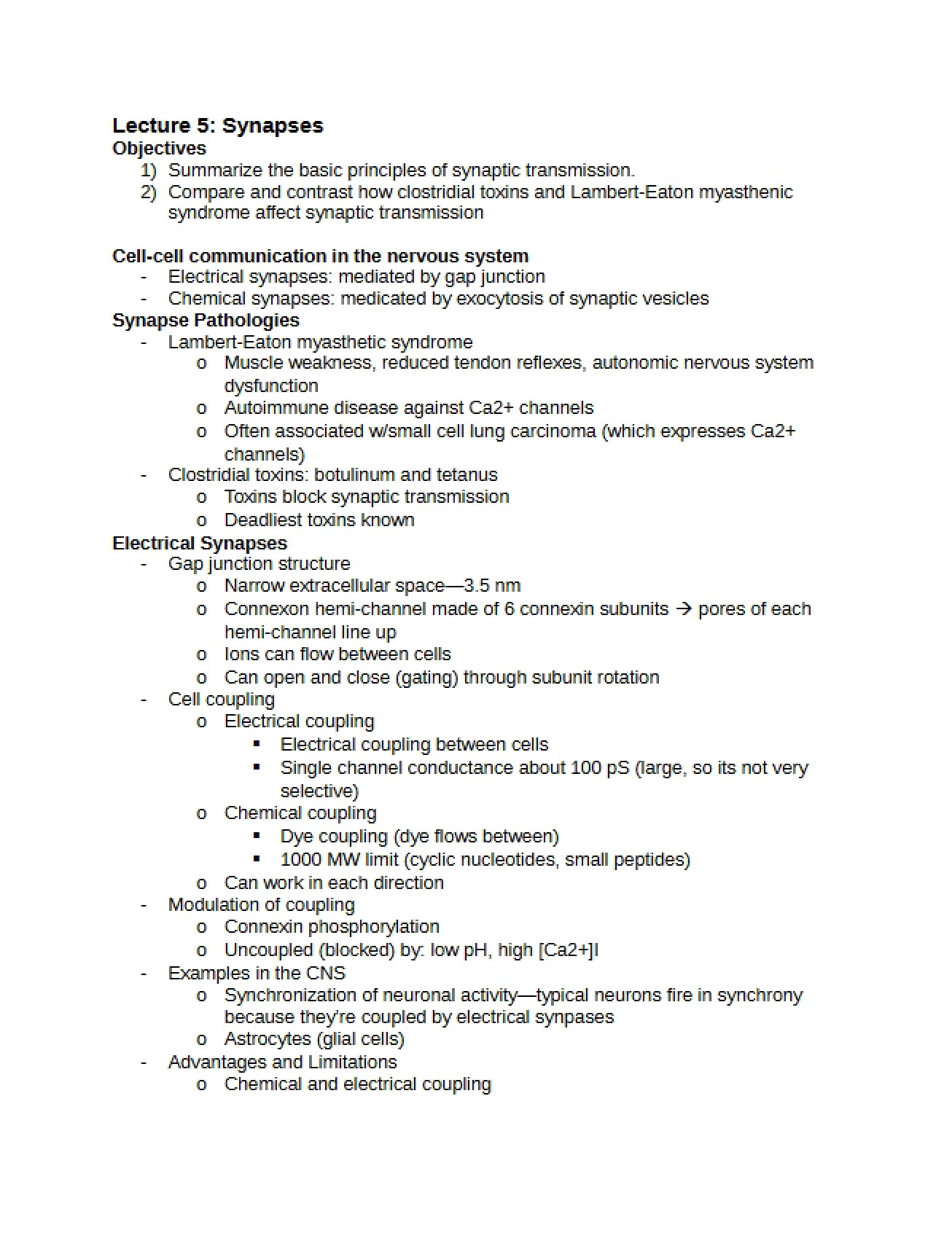 Review of Synapses Lecture