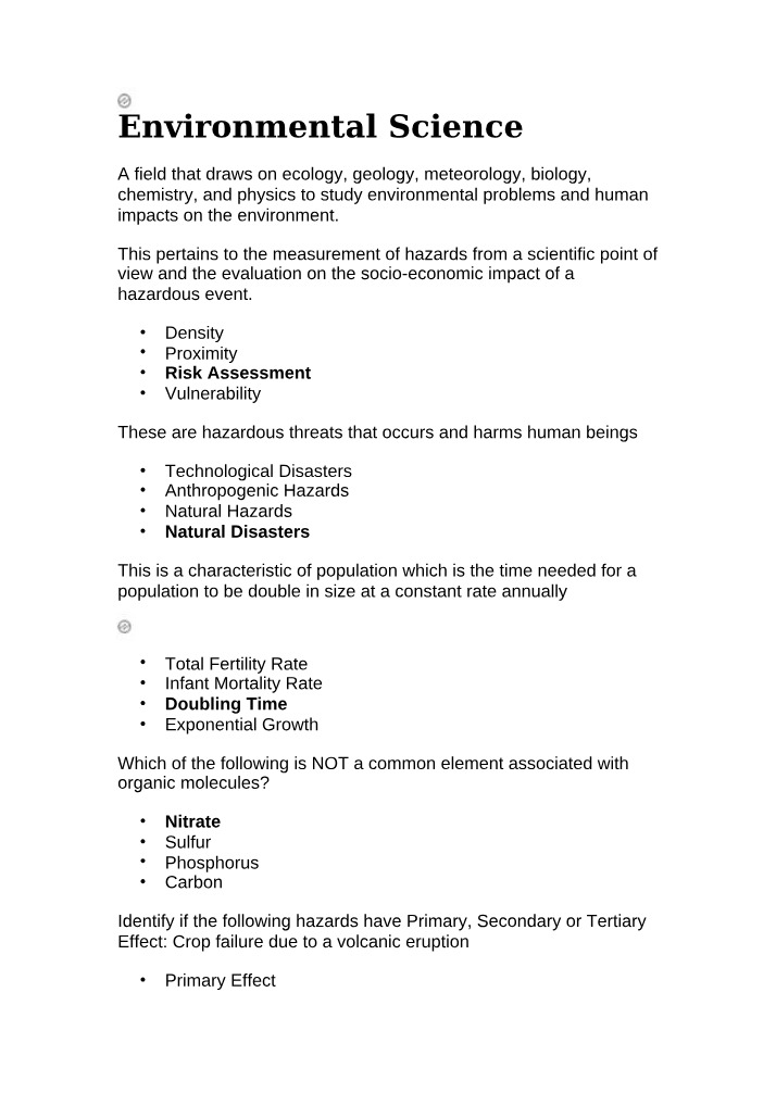 Environmental Science Study Notes - ART234