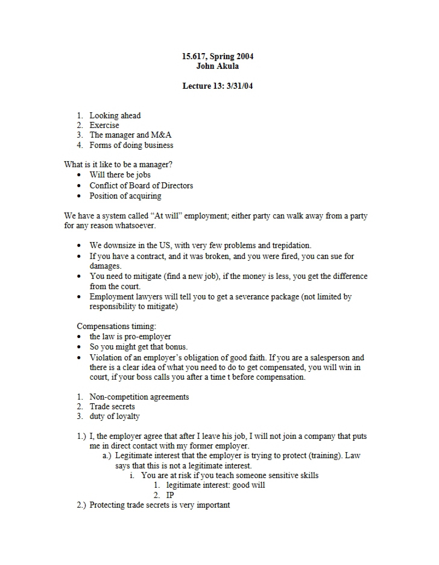 Notes from Class
