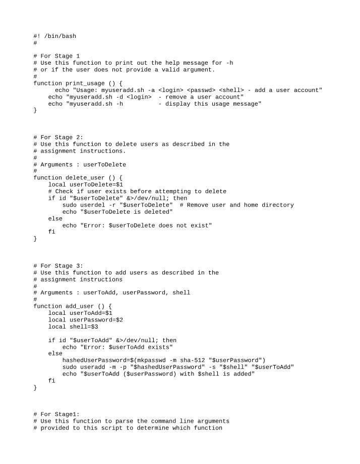Adding and Deleting User Accounts - Shell Script