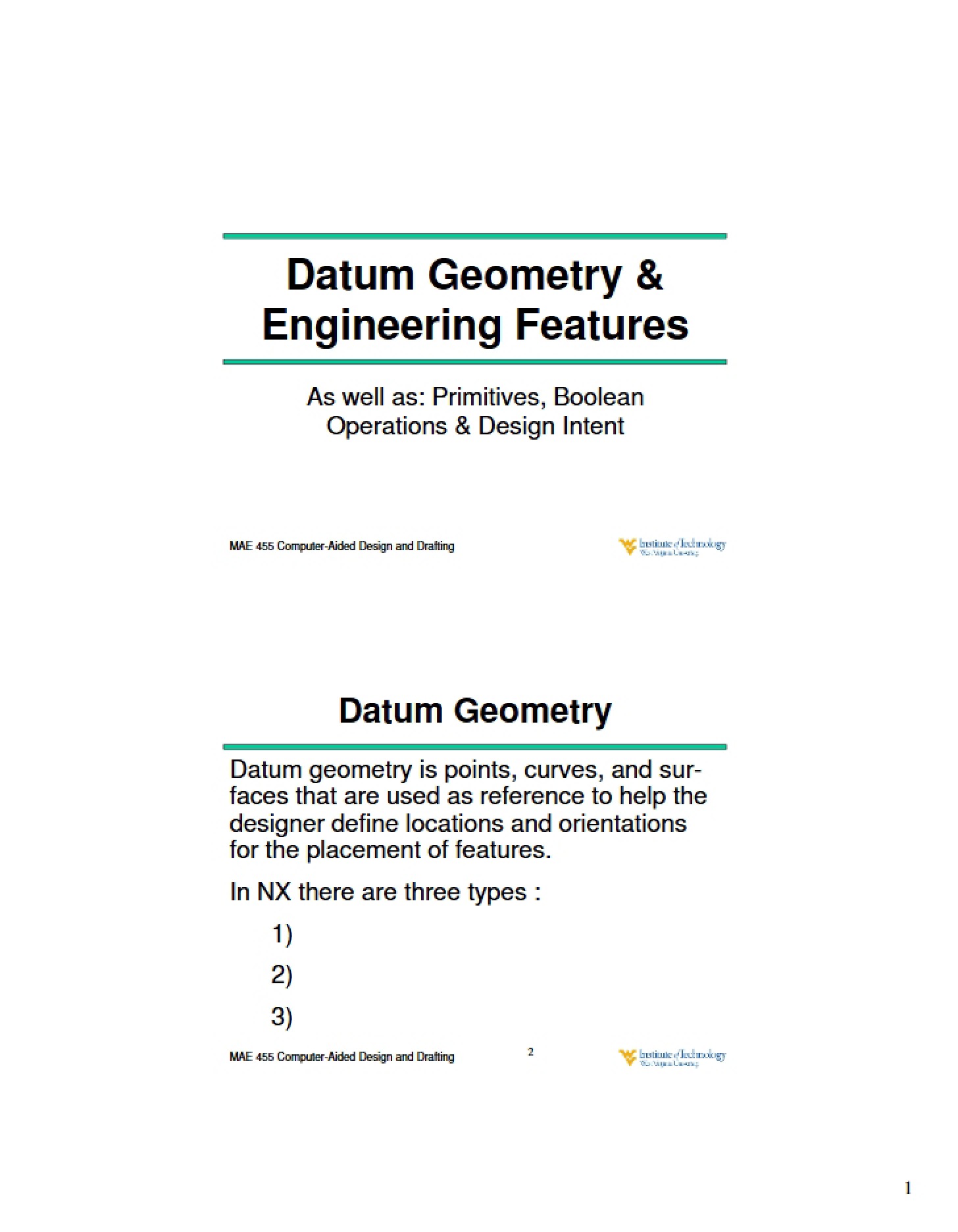 Engineering Features and Datum Geometry