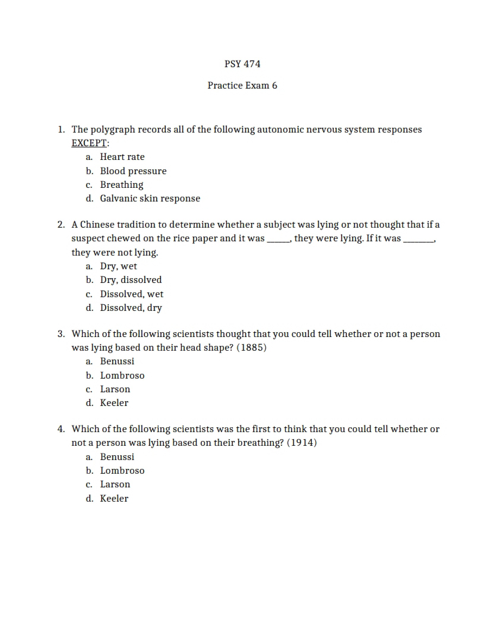 Sixth Practice Exam