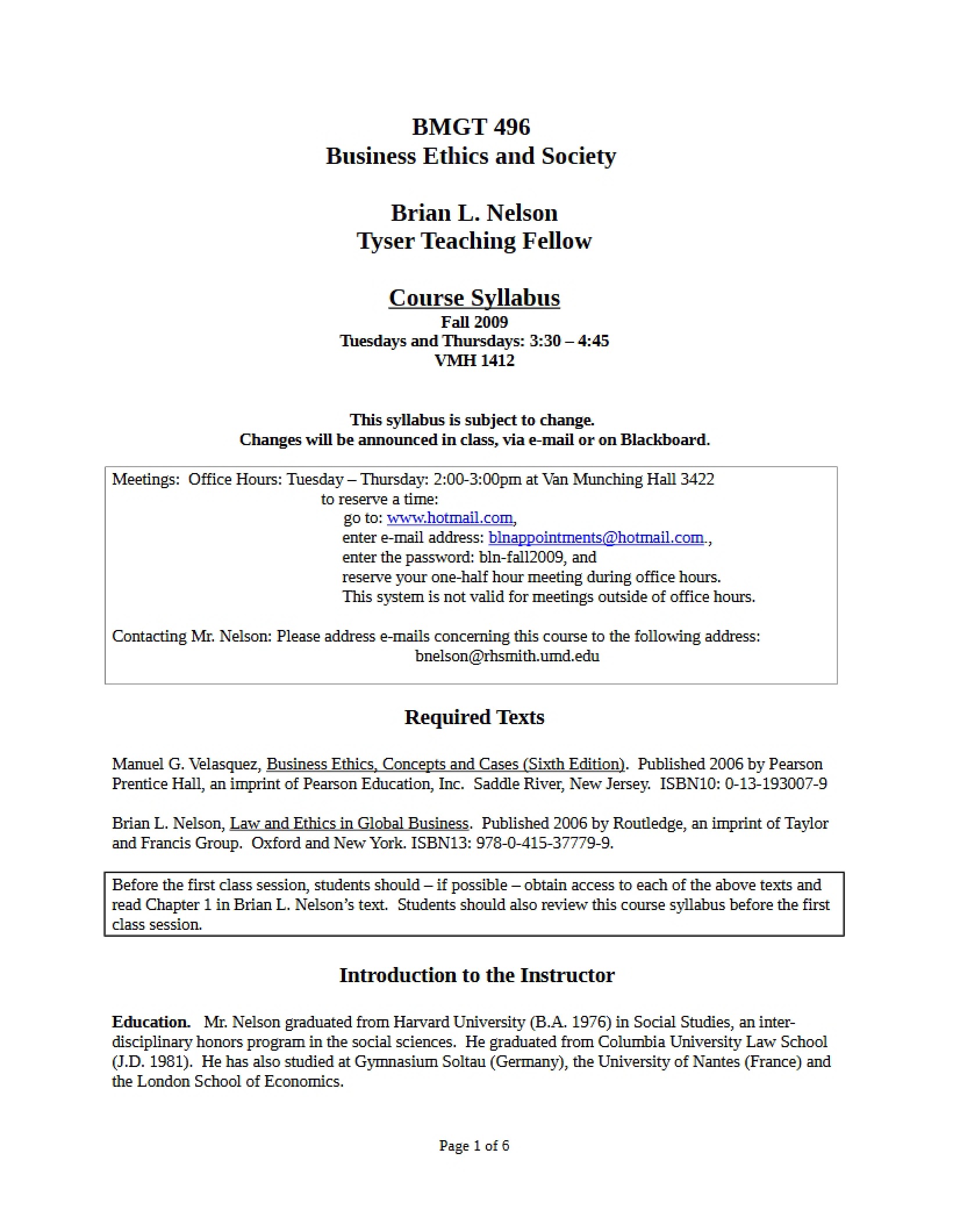 Course Syllabus