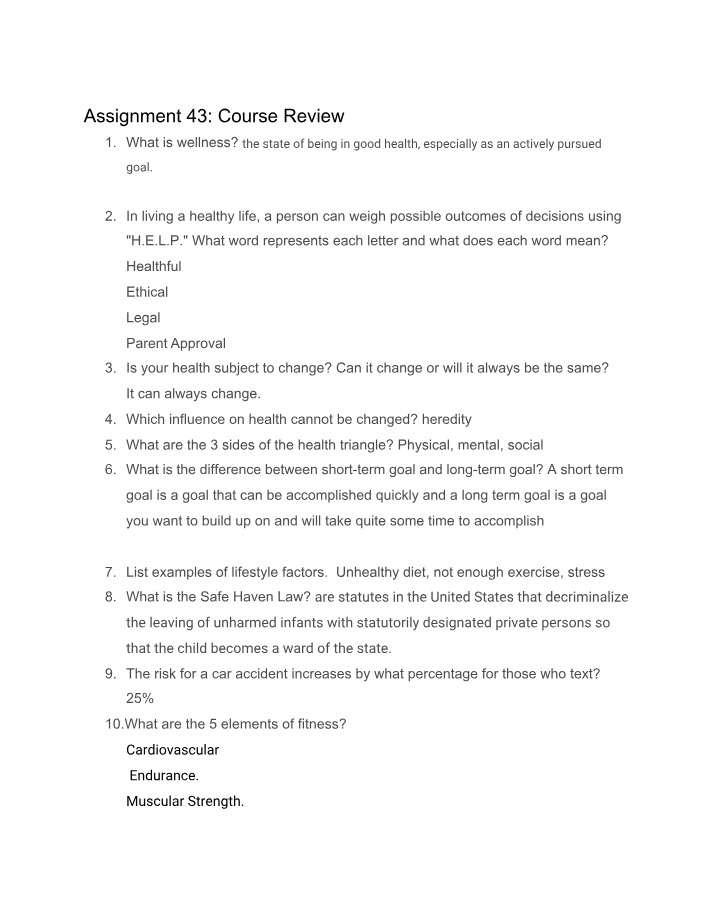 Course Review - Assignment 43