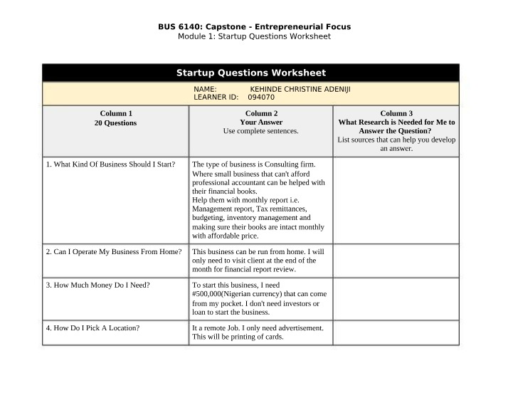 Worksheet for BUS 6140 Module 1