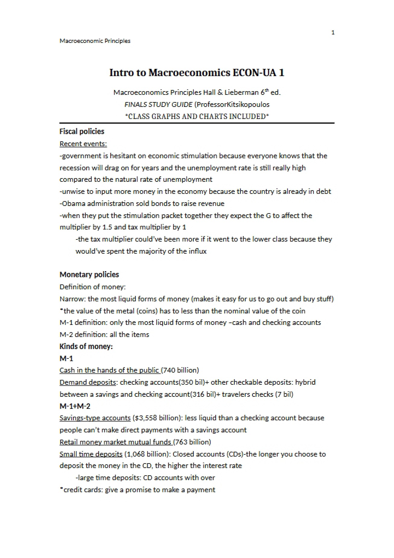 Study Guide for Finals