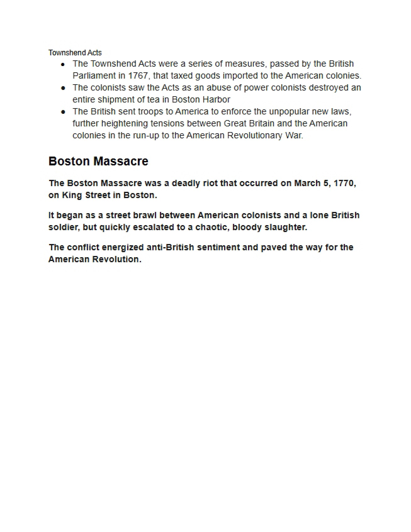 Analysis of the Townshend Acts