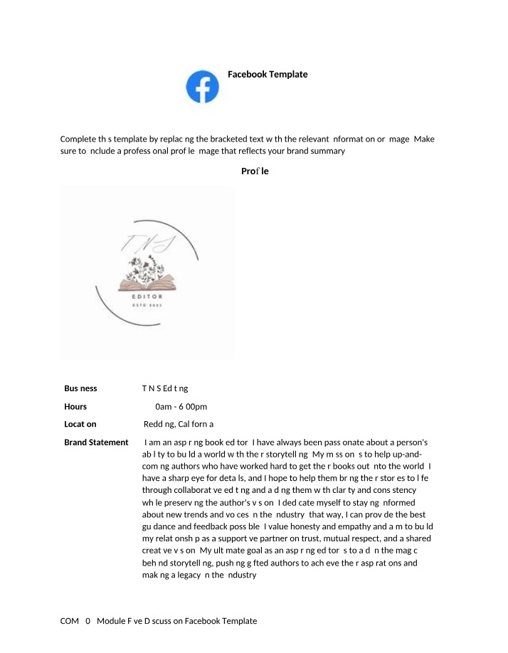 Facebook Profile Template - Module 5