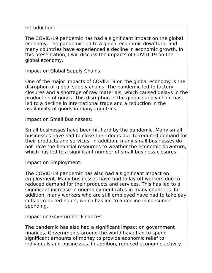 Impact of COVID-19 on Global Economy and Supply Chains