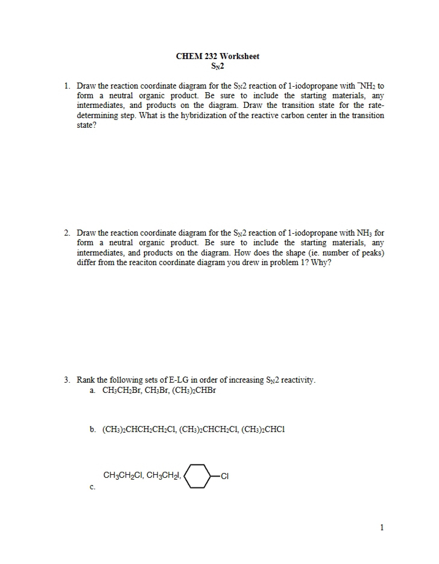 SN2 Worksheet 12