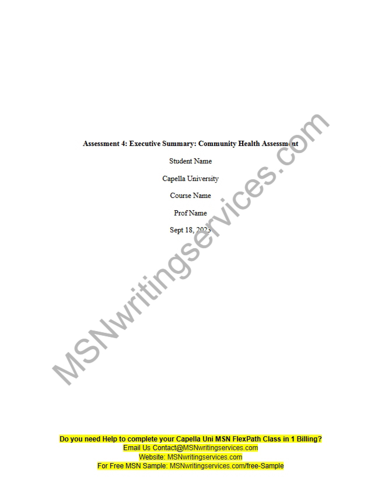 Community Health Assessment Executive Summary (Assessment 4) - NURS FPX 5003