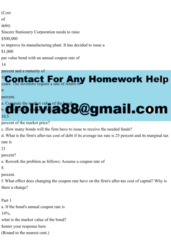 Bond Calculation Problems for Sincere Stationery Corporation