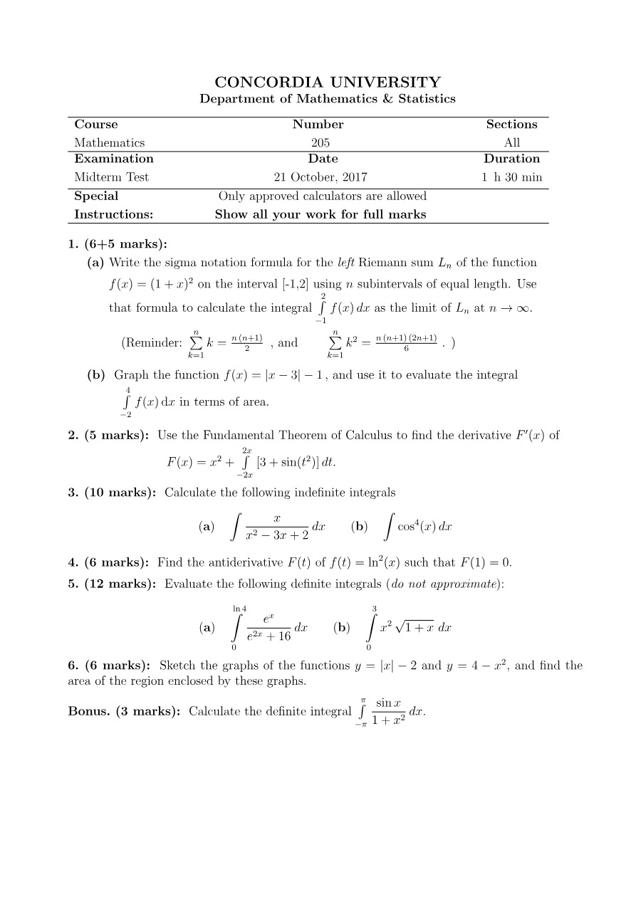 MATH 205 Calculus II Course Resources