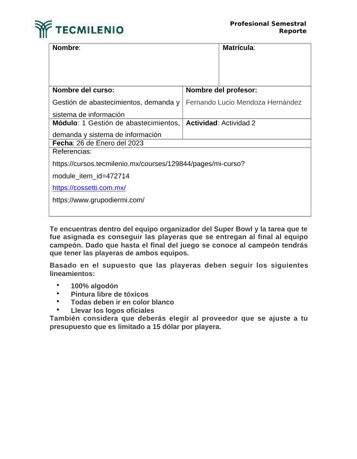 Gestión de abastecimientos, demanda y sistema de información - Actividad 1
