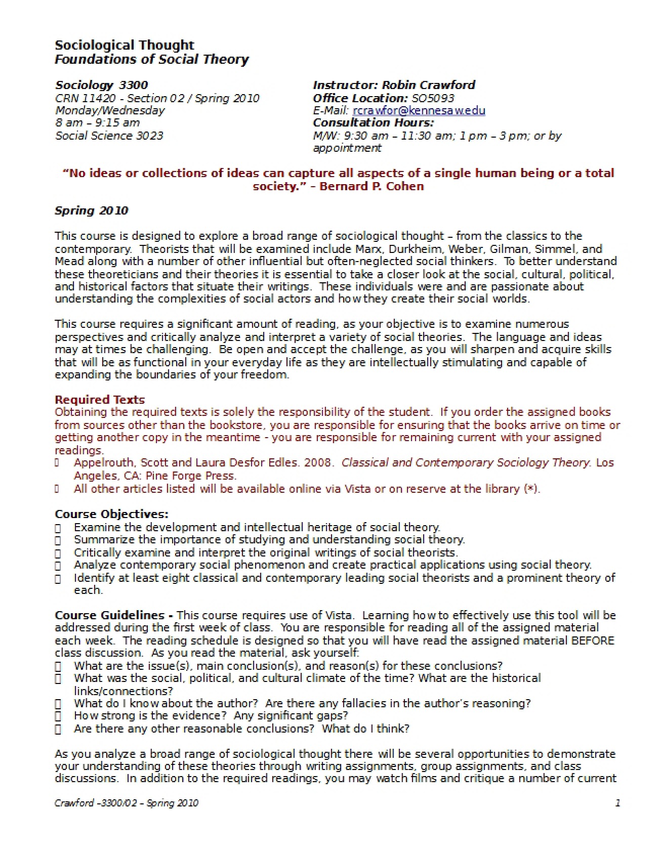 Syllabus for Social Theory