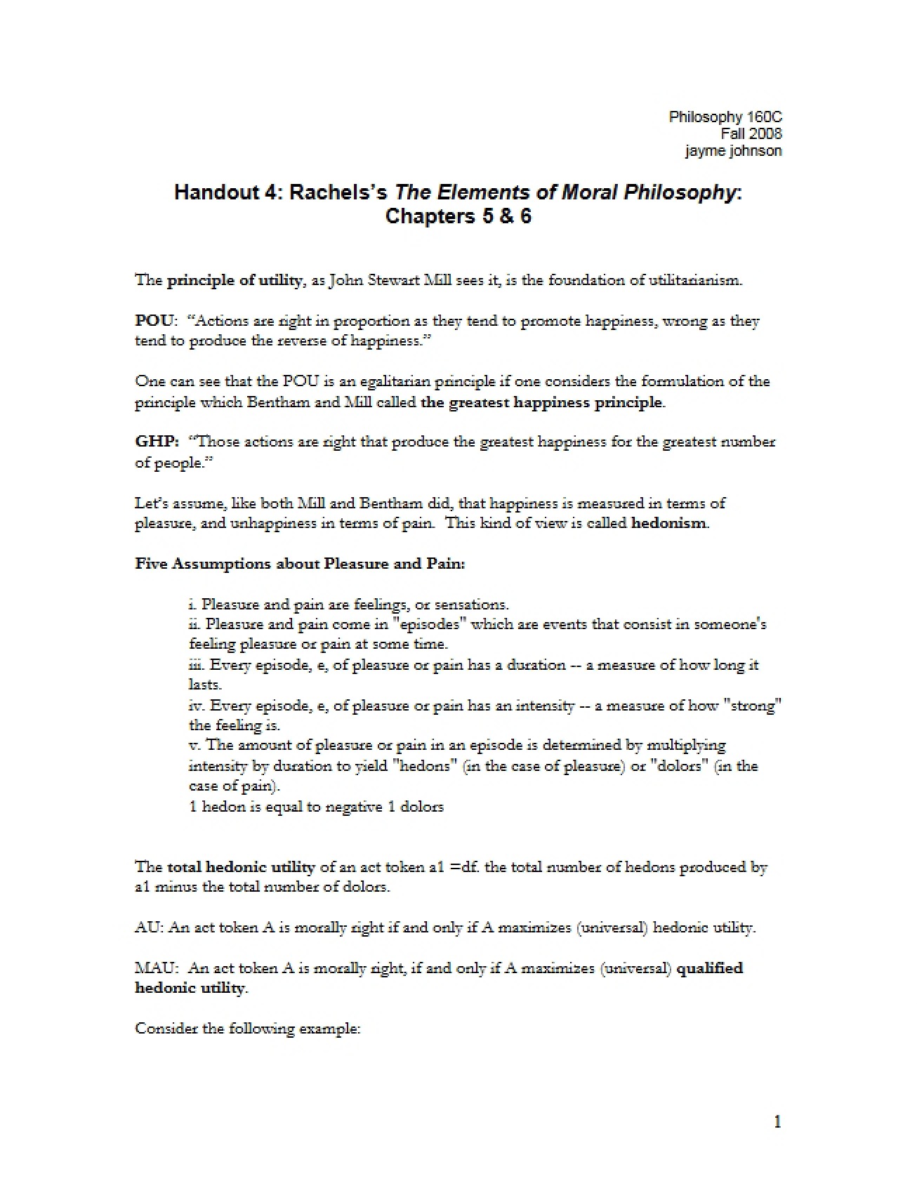 Handout Elements of Moral Philosophy