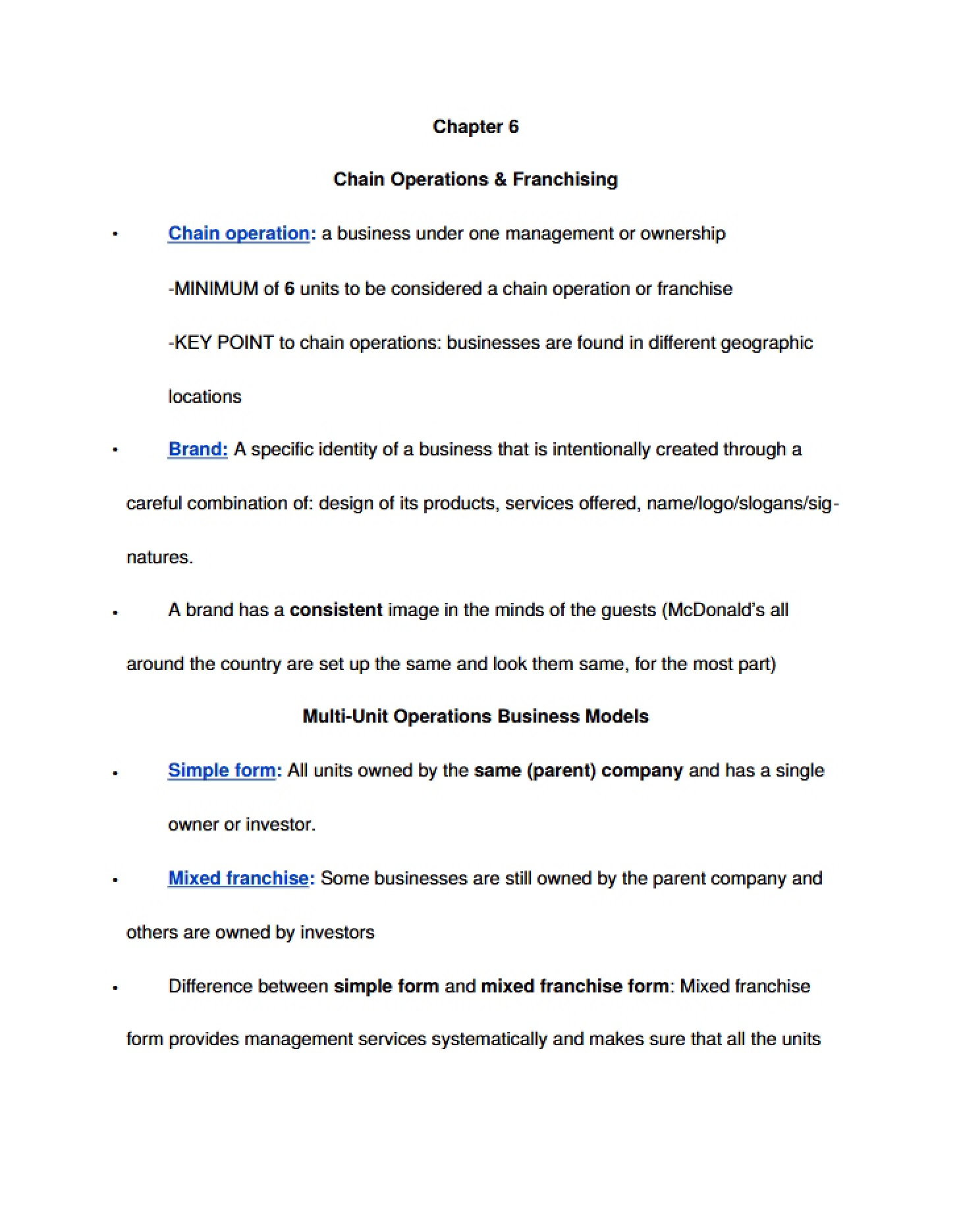 Chapter 6 Franchising and Chain Operations